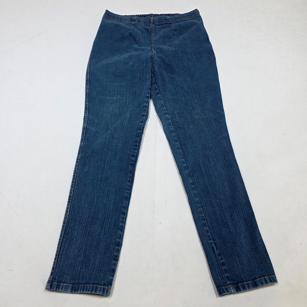 White Stag Pants Womens M 8/10 Blue Stretch Elastic Waist Straight Leg Denim